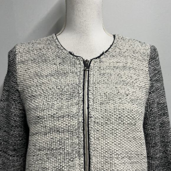 Talbots Full Zip Front Jacket size Medium Ivory Silver Black Tweed Career Casual - Picture 4 of 8